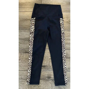 Zyia Active Leggings Black Tan Animal Print Size 2
